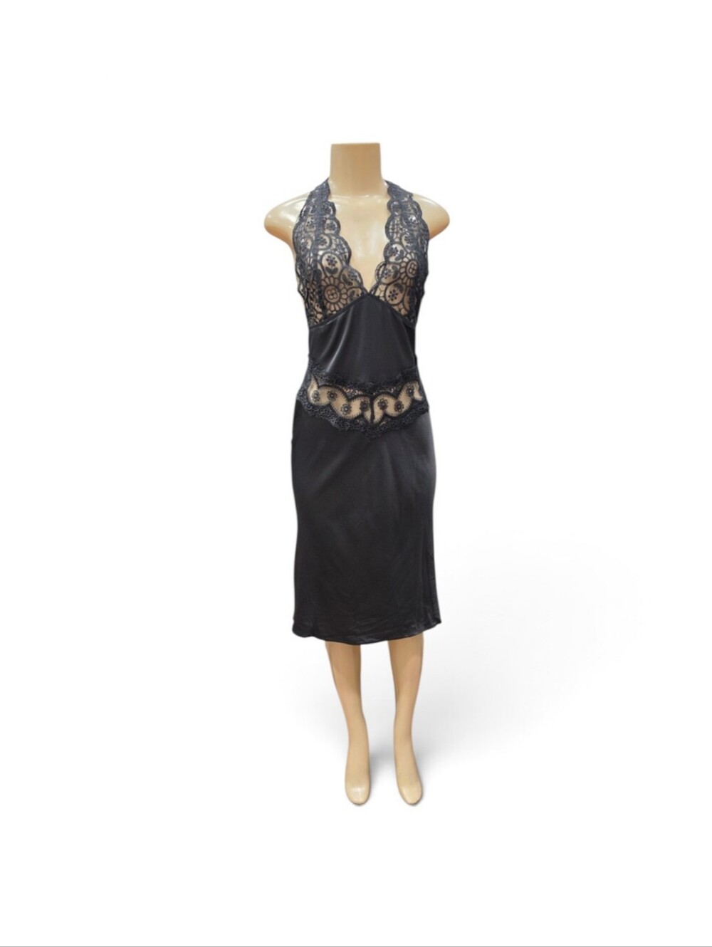 Lioness Solana Onyx Lace Halter Open Back Midi Dress Size XS NWOT